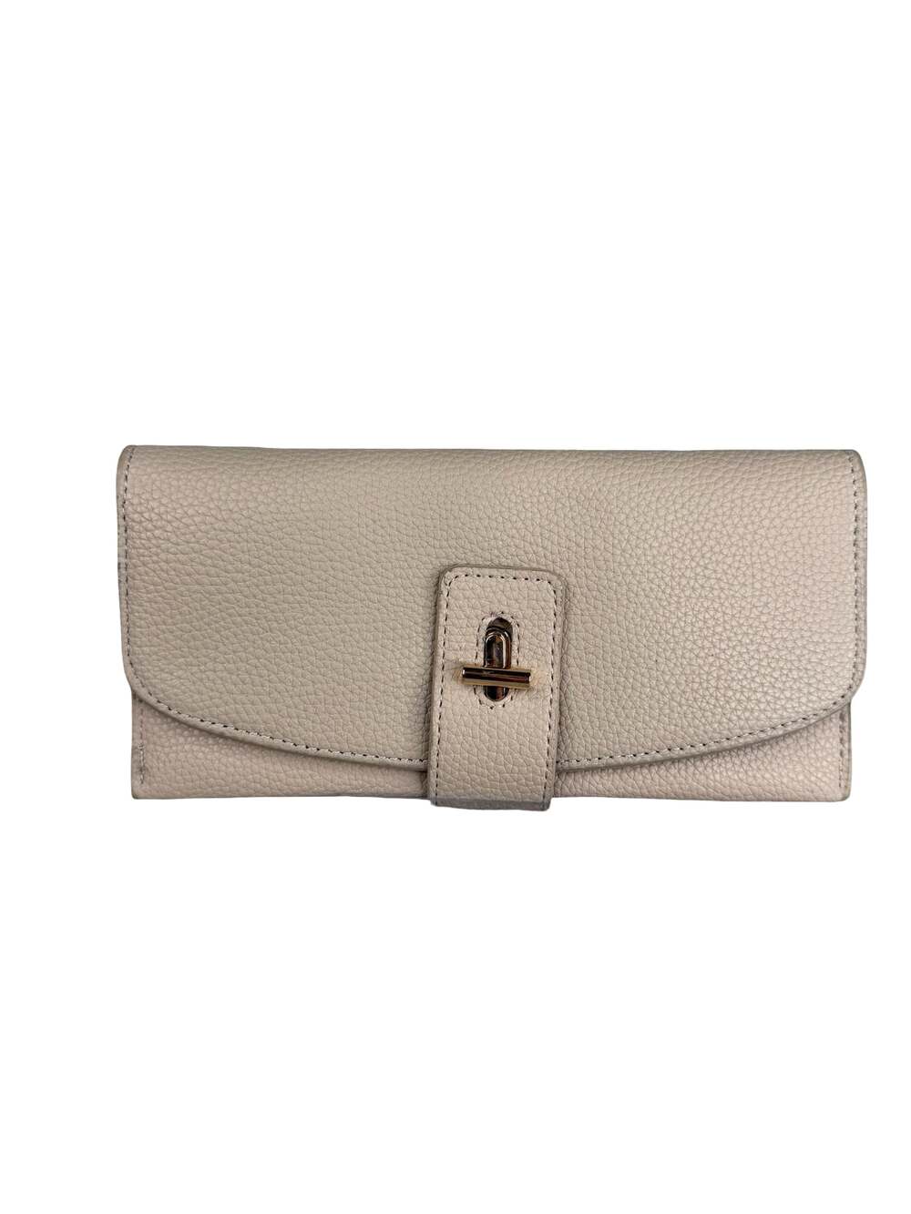 Beige Faux Pebble Leather Turn-Lock Long Wallet - Picture 2 of 4